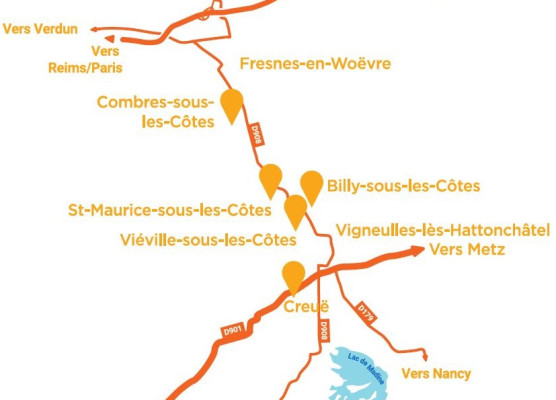 Carte du vignoble des côtes de Meuse